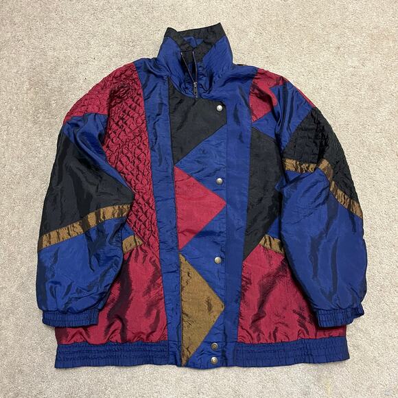 Vintage 80s 90s Lady Lavon Geometric Colorful Windbreaker Jacket 1X - Picture 1 of 7